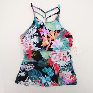 Raisins St Croix Tankini Top Floral High Neck Back Multicolor Swim Small NWT